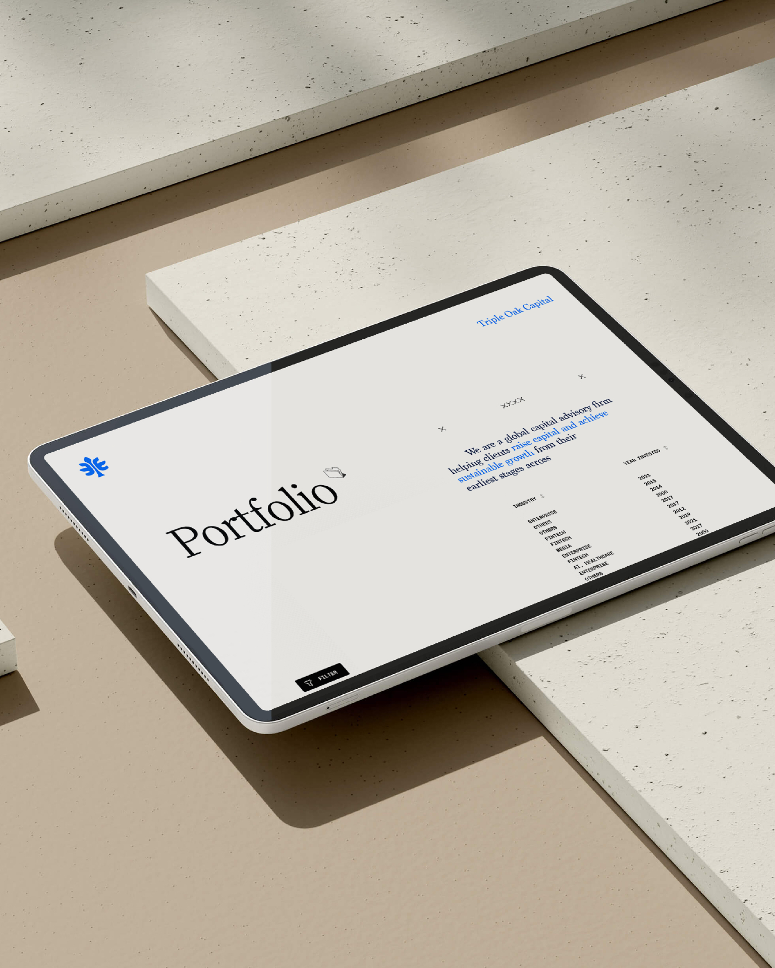 Triple Oak Capital portfolio tablet mockup
