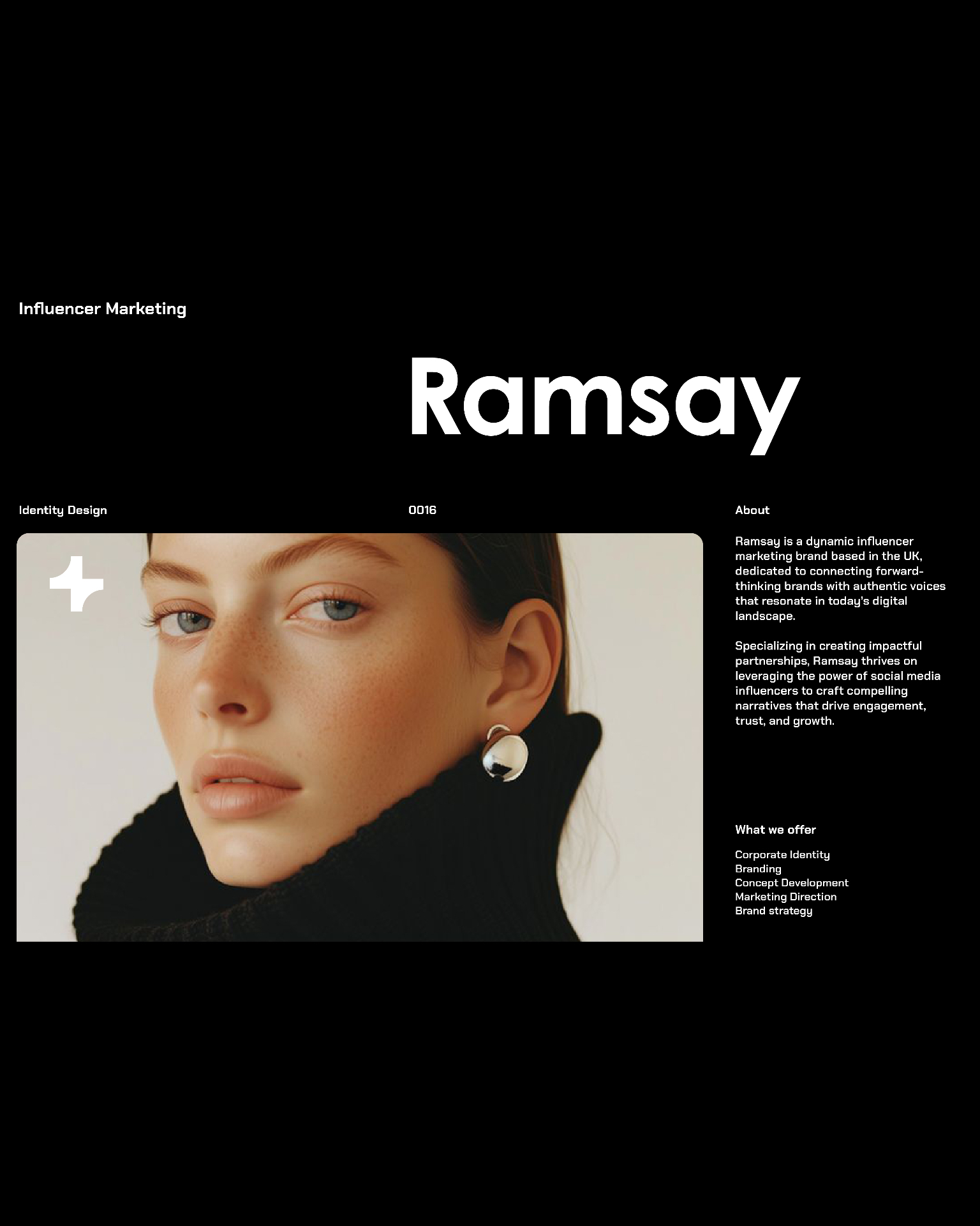 Ramsay website design, dark hero layout