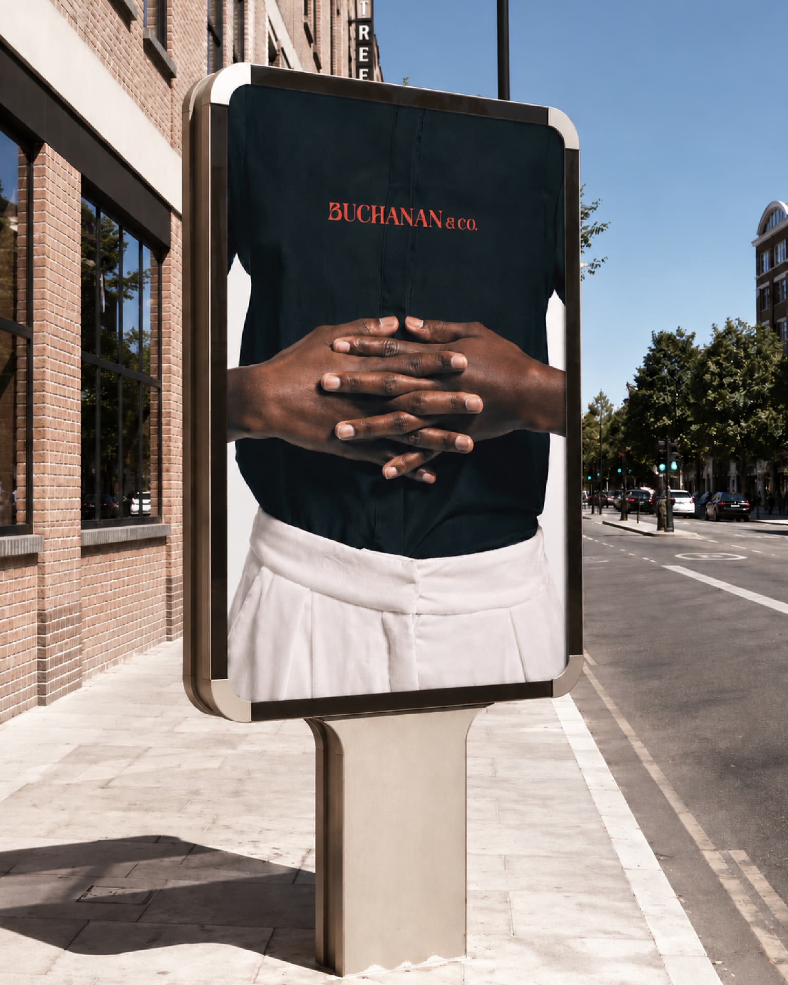 Buchanan & Co. street poster on a city sidewalk
