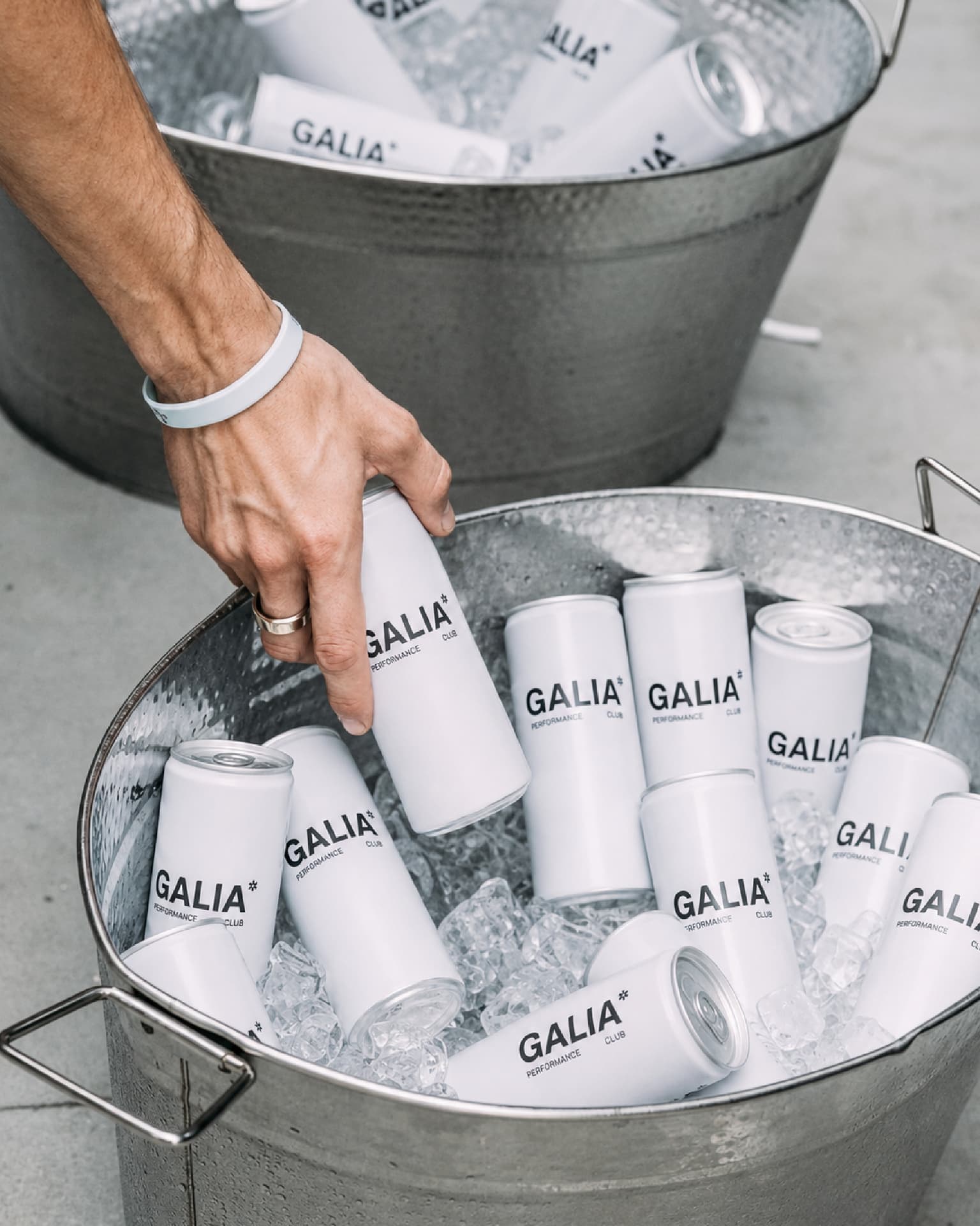 Galia branded cans on ice